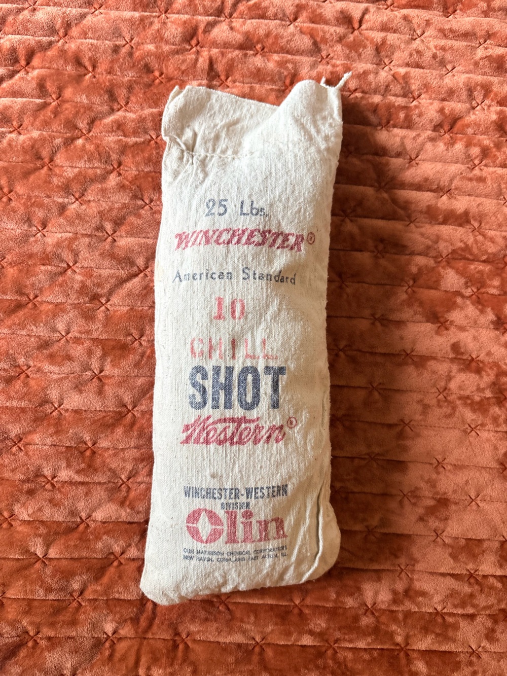 Vintage Cream Canvas Shot Ammo Bag - Cream with Red & Blue Print